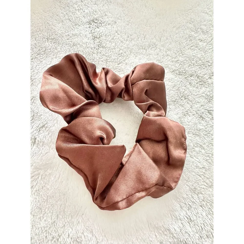 Light brown color satin hair scrunchie